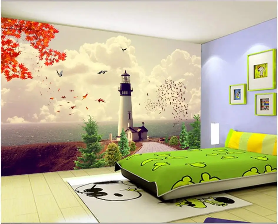 Custom photo wallpapers 3d murals wallpaper for walls Mediterranean style sea lighthouse TV background wall papers home decor