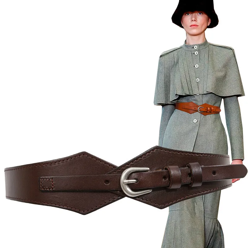 

H3469 Stylish Waist Belt Ladies Narrow Elastic Genuine Leather Simple Waist Seal Women Solid Color Top Grade Chic Easy Waistband