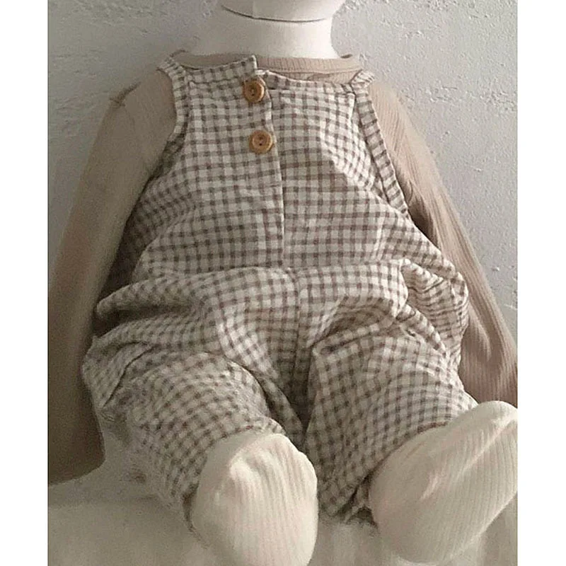 Spring Autumn New Baby Boy Romper Set Solid Color T Shirt Baby Sleeveless Jumpsuit Girls Cute Plaid Jumpsuit Children Clothing