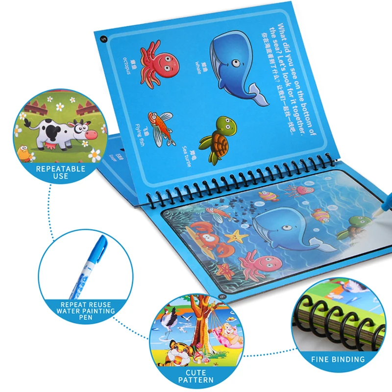 Magic Water Drawing Books Early Learning Toy Coloring Book Reusable Educational 