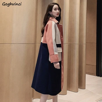 

Wool Women Turn-down Collar Single Breasted Womens Plus Size Fashions Long Coat Patchwork Ladies Elegant Hot Sale Harajuku Soft