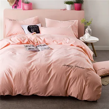 

New solid color yarn-dyed cotton Washed cotton four-piece set Bed sheets, bed set, single bed, double bed, four-piece set Modern