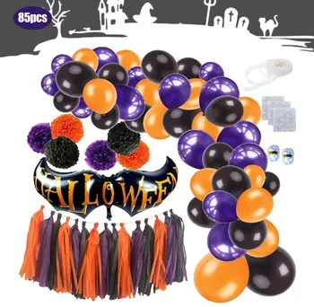 

metable 3 set Halloween Balloon Garland Arch Kit Decoration Paper Flower Ball Fringe Fun Large Hanging Balloons Napkins Tassels