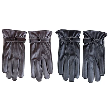 

New newMens PU Leather Gloves Black Brown Winter Warm Mittens Touch Screen Windproof Velvet Lining Driving Skiing Cycling Gloves