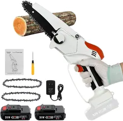 Mini motosserra sem fio, 6in portátil tesouras de poda elétrica motosserra, uma mão operado pequena motosserra para árvore jardim aparar