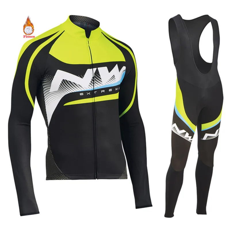 Bib Long suit Northwave Зимняя Теплая Флисовая велосипедная одежда NW мужской костюм Джерси для езды на велосипеде MTB Одежда 19D гелевый комбинезон комплект - Цвет: Bib Long suit