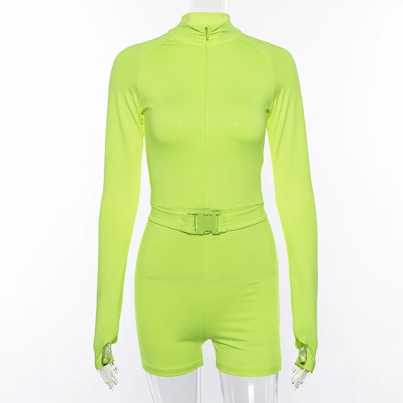 Женский Игровой костюм осень повседневная одежда сплошной Цвет застежка-молния комбинезон+ пояс тонкая спортивная одежда с длинными рукавами модная клуб эластичный комбидрес