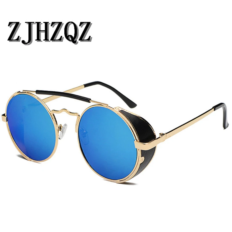 

Fashion Steampunk Polarized Sunglasses Vintage Retro Mirrors Glasses Round Punk Cyber Double Bridge Frame Goggles For Men/Women