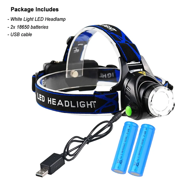 Белый TOPCOM LED Headlamp USB Rechargeable 10W XML T6 Green or White Light Head Torch Flashlight Lantern For Hunting - Испускаемый цвет: Белый