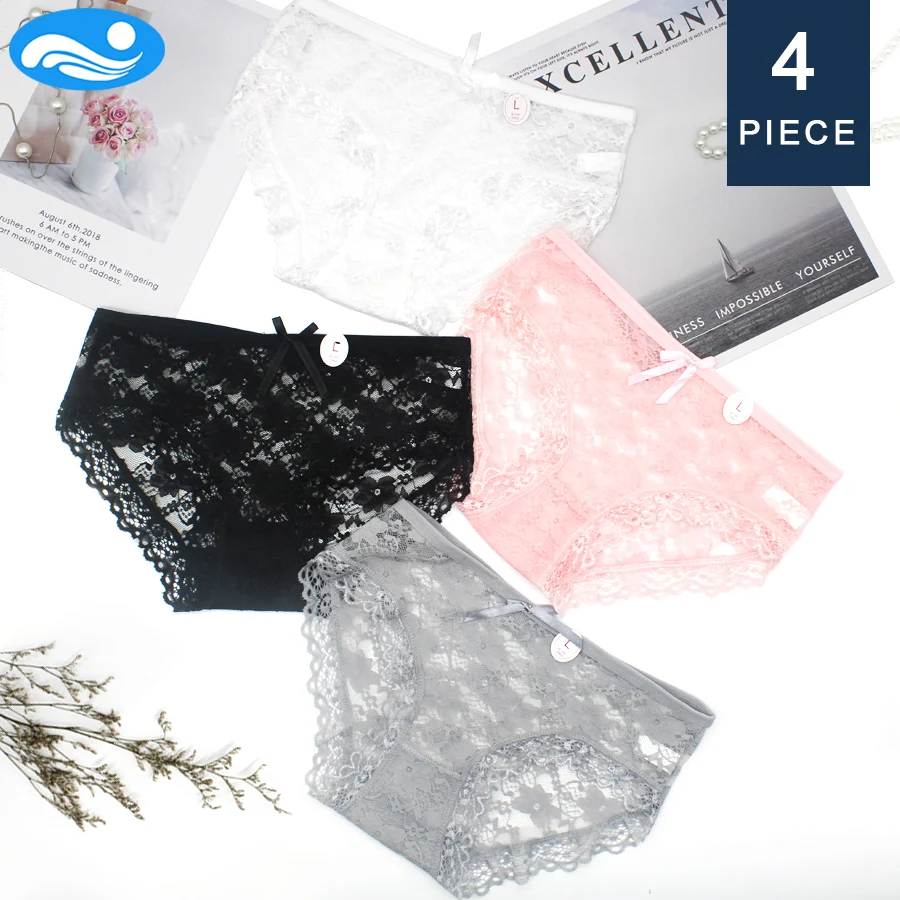 

4PCS High Quality Lace Female Underwear Women's Panties For Women Underwear Sexy Lingerie Thong Fancy Transparent Panties