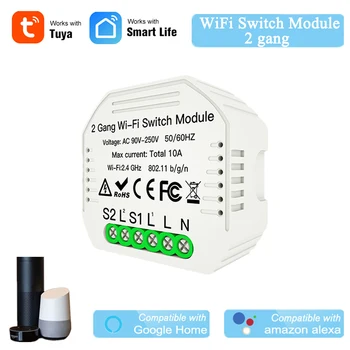 

WiFi 2 Gang Switch Module DIY Smart Switch Tuya APP Wireless Control Work With Alexa Google Nest Replace Traditional Switch