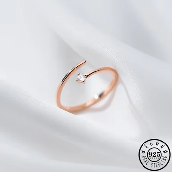 

100% Real 925 Sterling Silver Rings with Round Zircon Stone Adjustable Rose Gold Color Plated Open Finger Knuckle Ring for Women