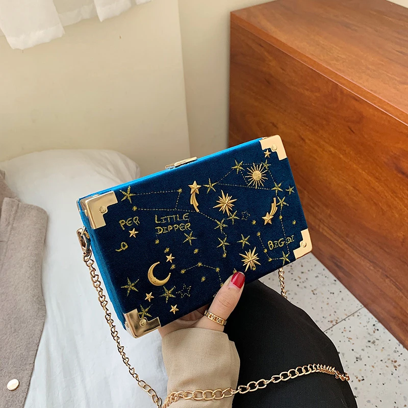 

Fashion Starry Sky Box Women Shoulder Bags Designer Chains Ladies Messenger Crossbody Bag Luxury Velour Small Flap Female Purses