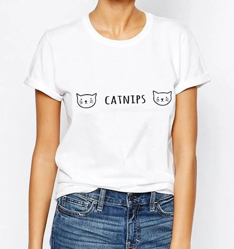 

Catnips print street fashion hobby creative letters women t-shirts o-neck short sleeve leisure summer