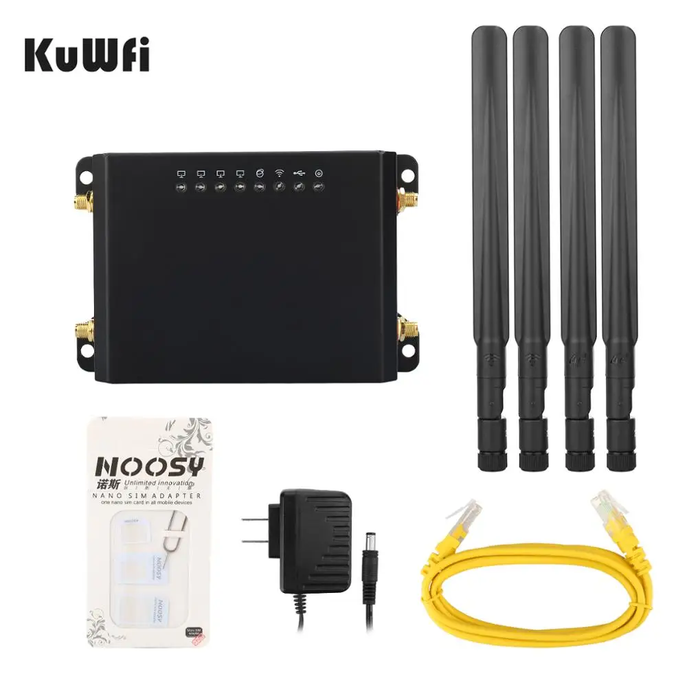 KuWfi WE826 4G WiFi Router CAT4 150Mbps LTE CPE Wireless Car Wifi Router Repeater Strong Wifi Signal With APN &4*5dbi Antenna