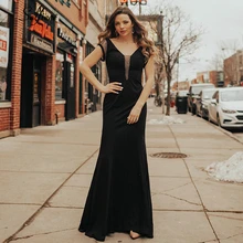 Сексуальное черное женское платье русалки с двойным v-образным вырезом облегающее платье с коротким рукавом элегантные вечерние платья макси Vestidos De Festa