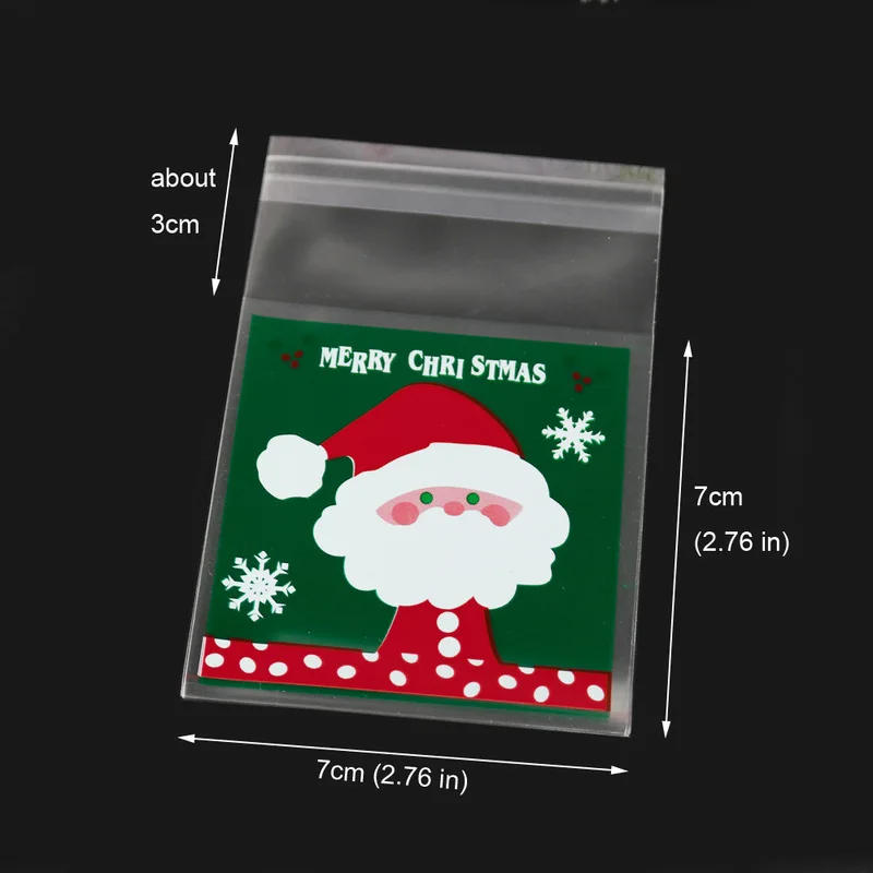 100 шт., Рождественский пластиковый пакет, самоклеющиеся конфетные пакеты для печенья, Санта-Клаус, снежинка, рождественские пластиковые подарочные пакеты 7x7+ 3 см - Цвет: 7x7cm santa