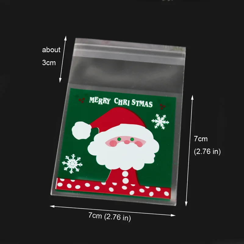7x7cm santa 100 шт., Рождественский пластиковый пакет, самоклеющиеся конфетные пакеты для печенья, Санта-Клаус, снежинка, рождественские пластиковые подарочные пакеты 7x7+ 3 см - Цвет: 7x7cm santa