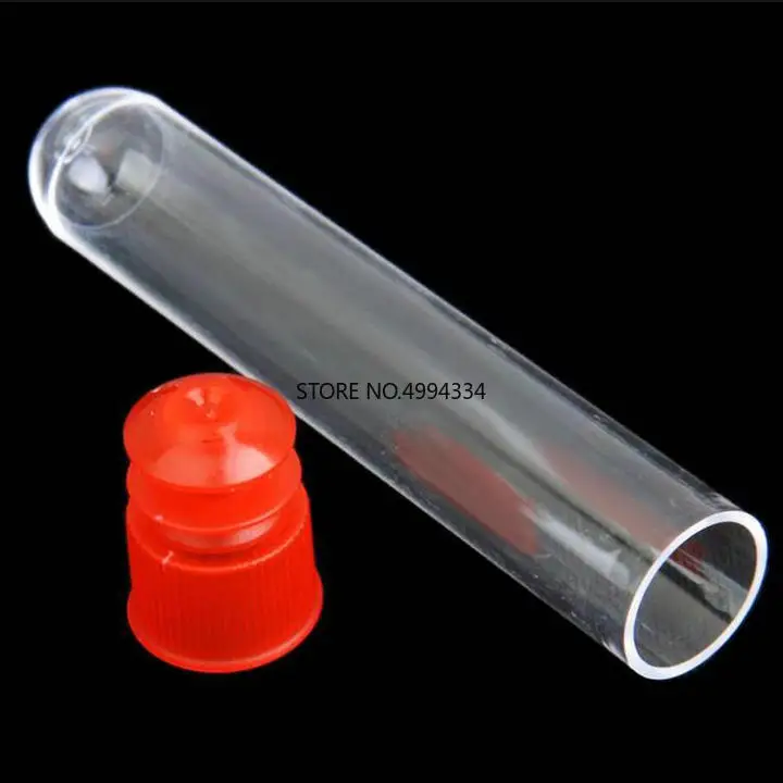 

100pcs 12*60mm Clear Plastic test tubes with blue/red stopper push cap for kind experiments and tests