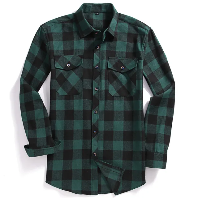 2021 New Men Casual Plaid Flannel Shirt Long-Sleeved Chest Two Pocket Design Fashion Printed-Button (USA SIZE S M L XL 2XL) 3