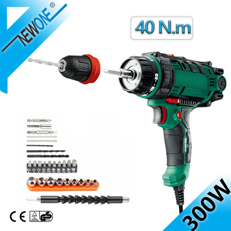 40N.m Torque Drill Tool230V Corded Power Drill in Electric Drills with 10mm Quick-Release ChuckCord Screwdriver 26PC Accessory