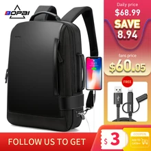 BOPAI Brand Enlarge Backpack USB External Charge 15.6 Inch Laptop Backpack Shoulders Men Anti-Theft Waterproof Travel Backpack