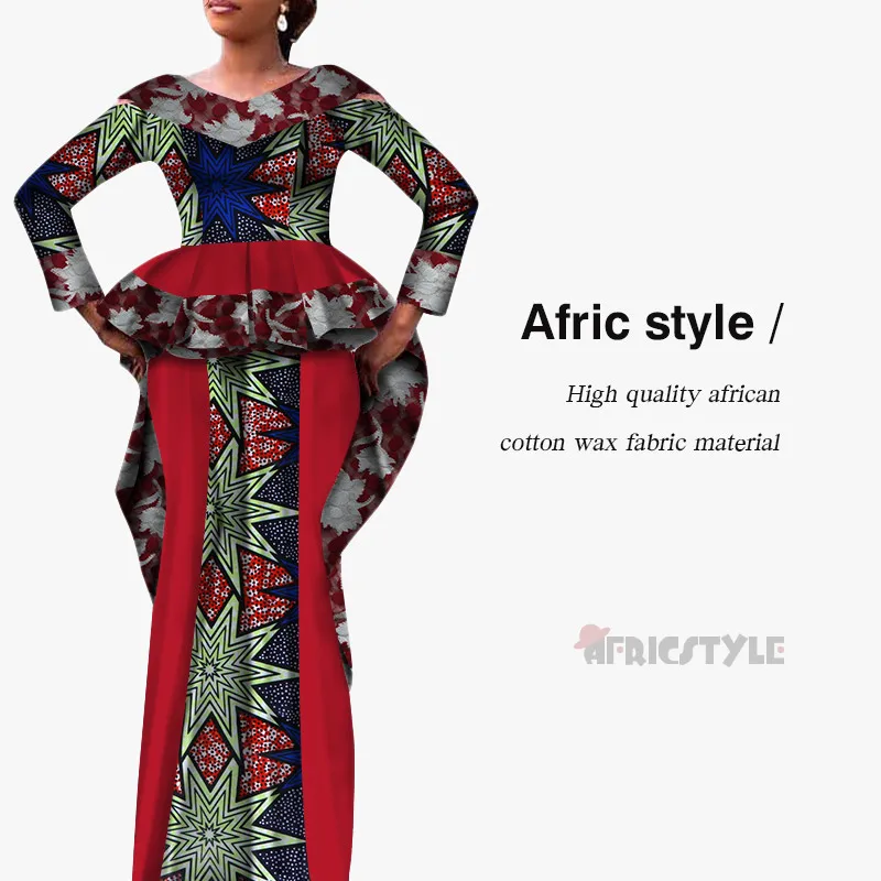 African Dashiki Bazin Dress 2- Piece Top and High Waist Skirt Set model WY5341