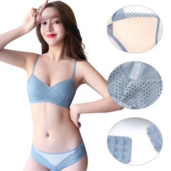 

Sexy Bra Set For Women Mesh Thin Wire Free Transparent Lace Floral Side 3/4 Cup Push Up Bra Brief Female Intimates Set