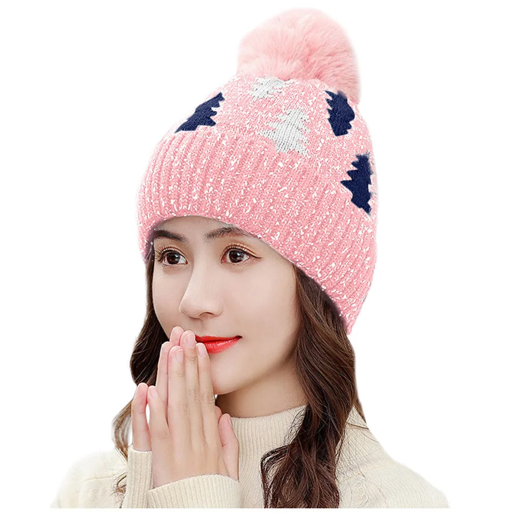 PK ACCGLORY вязаная шерстяная шапка с шариками Skullies Beanies, Повседневная Уличная уличная плотная теплая шапка, Женская Осенняя зимняя Милая Шапка-бини - Цвет: PK