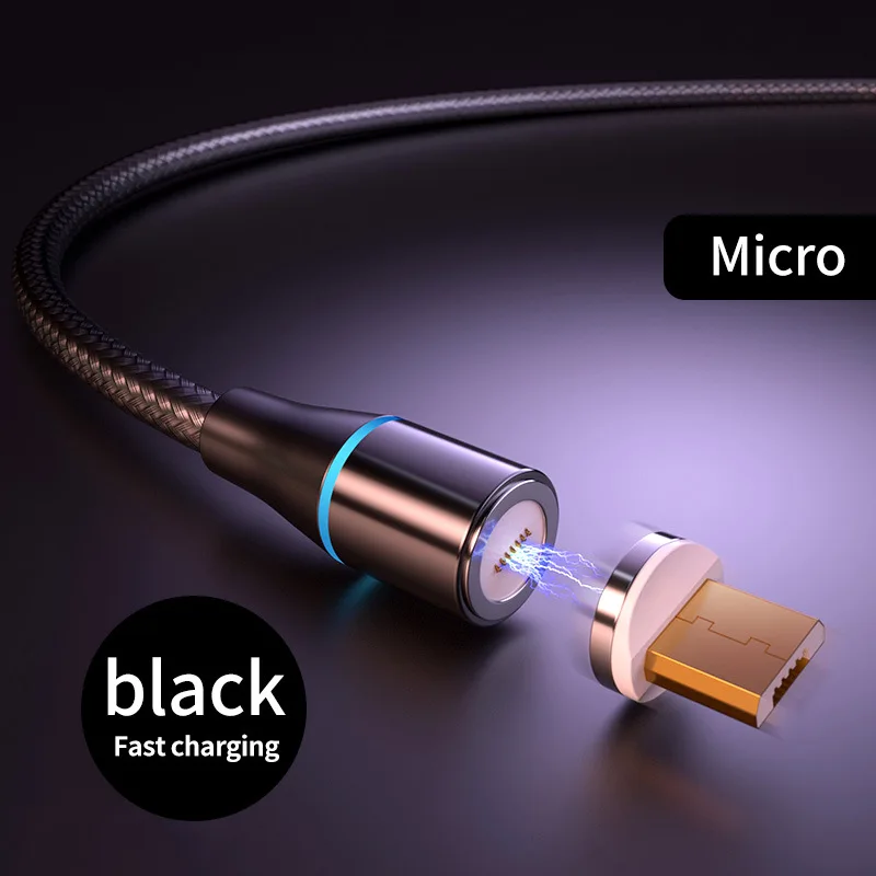 Магнитный кабель OneVan для быстрой зарядки iPhone XS XR Micro Usb type C, кабель для быстрой зарядки samsung, шнур для передачи данных - Цвет: Black For Micro