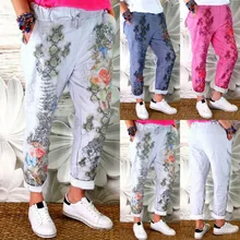 Винтажные длинные штаны с цветочным принтом женские спортивные брюки для бега весна осень повседневные штаны женские спортивные штаны