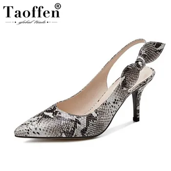 

Taoffen Women Genuine Leather Pumps Snakeskin Pattern Pointed Toe Sexy Woman Shoes Buckle Party Pumps Thin Heel Size 33-40