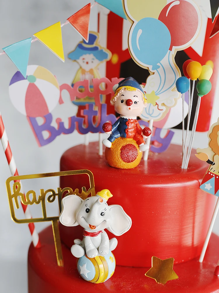 Baby Children's Happy Birthday Cake Topper Costume Circus Clown Elephant Party Dessert Card Dolls Cake Decoration Anniversary party decorations birthday party supplies cake topper cake decorations cake toppers