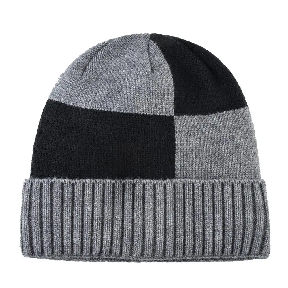 Gray TQMSMY вязаные шапочки Skullies, мужские Модные вязаные клетчатые шапки, мужские теплые зимние шапочки, толстые двухслойные шапочки TMB42 - Цвет: Gray