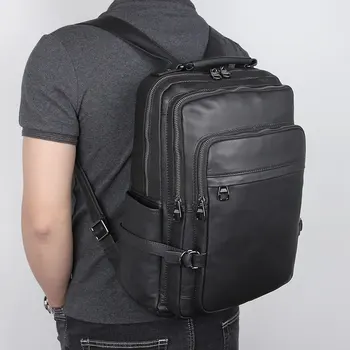 

Nesitu High Quality Casual New Large Capacity Black Nappa Genuine Leather 14'' Laptop Women Men Backpacks Male Travel Bags M2752