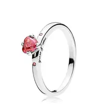 Оригинальное 925 пробы Серебряное кольцо Сверкающее Красное сердце с кристаллами кольца для женщин свадебный подарок ювелирные изделия
