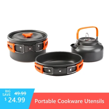 

Ultra-light Aluminum Alloy Camping Cookware Utensils Outdoor Cooking Teapot Picnic Tableware Kettle Pot Frying Pan 3pcs/Set