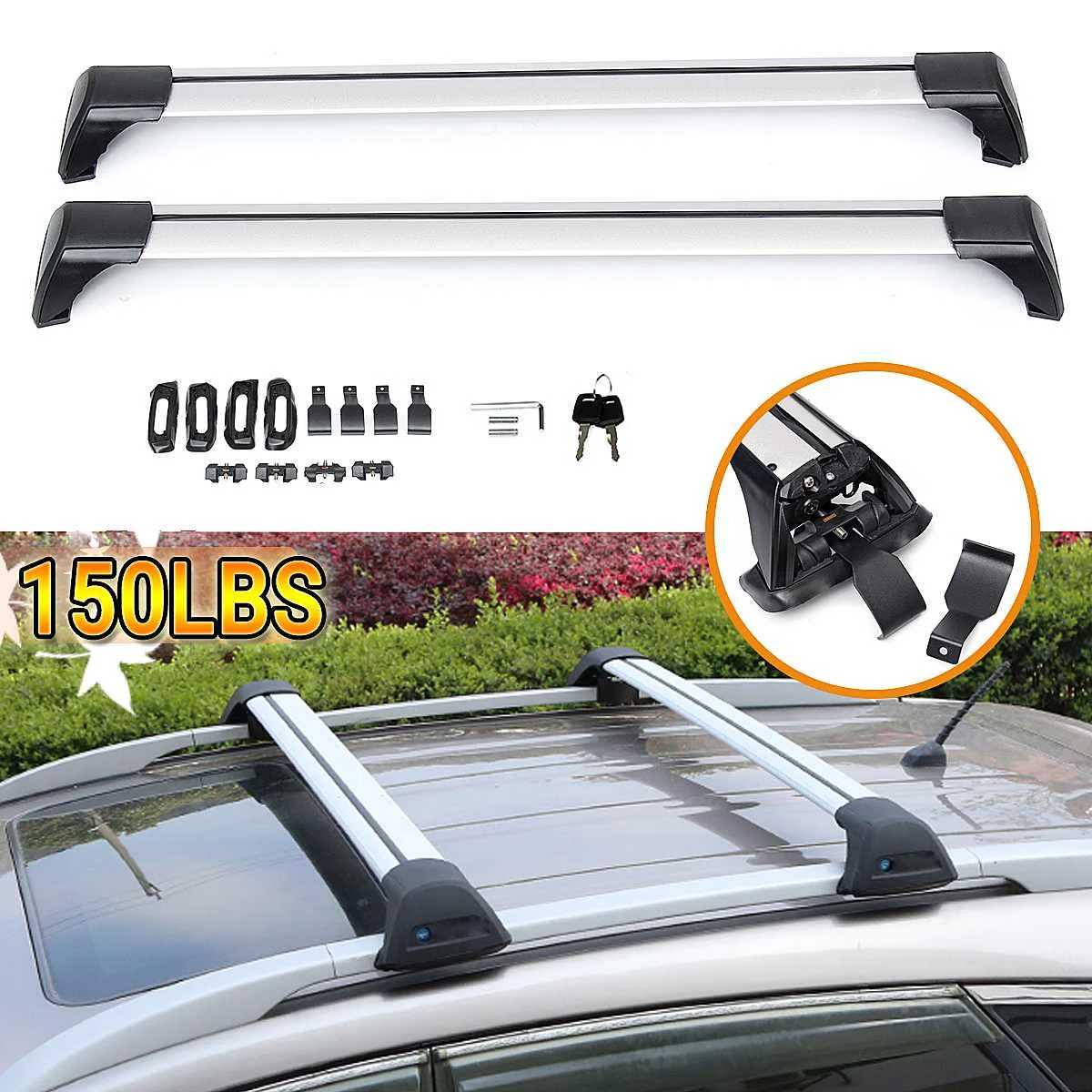 

2X Universial Adjustable Car Roof Rack Locking Roof Strip Rack Basket Auto Portable for Toyota /Peugeot /Mercedes /Mazda /BMW