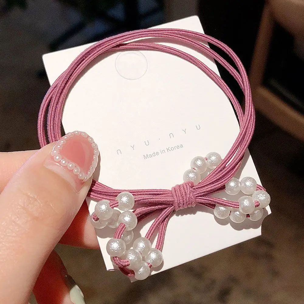 Rose pink Корейский стиль, линия, бант, белый жемчуг, кольцо для волос, три в одном, веревка для волос, аксессуары для волос, ювелирные изделия для женщин - Цвет: Rose pink