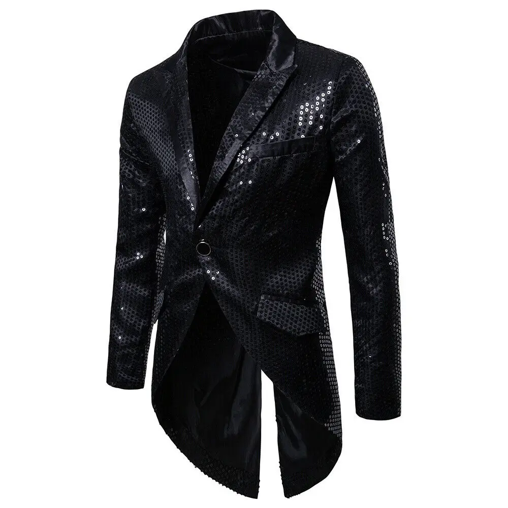 Black Модные мужские Devotail повседневные Slim Fit Формальные одна кнопка Swquined костюм Блейзер Пальто Куртки Топы - Цвет: Black