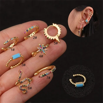 

TTLIFE Bohemia U-shaped Ear Clip Rainbow Zircon Small Hoop Cz Earring Crystal Flower Star Heart Wing Ear Piercing Jewelry