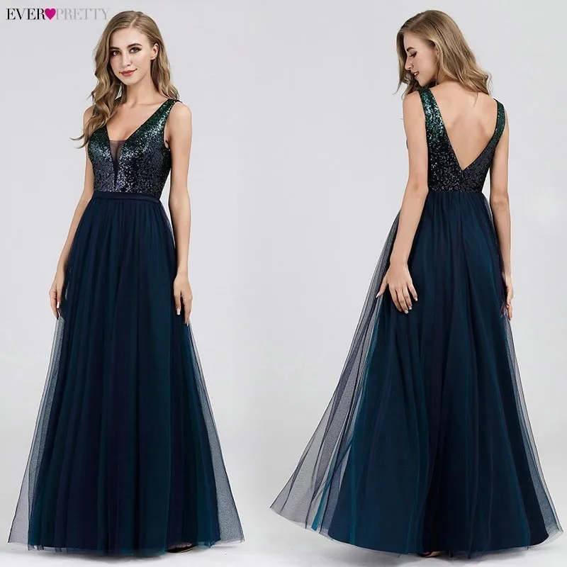 New Sparkle Prom Dresses Long Ever Pretty Sexy Double A-Line Sleeveless Sequined Evening Gowns Women Elegant Prom Dresses 2020
