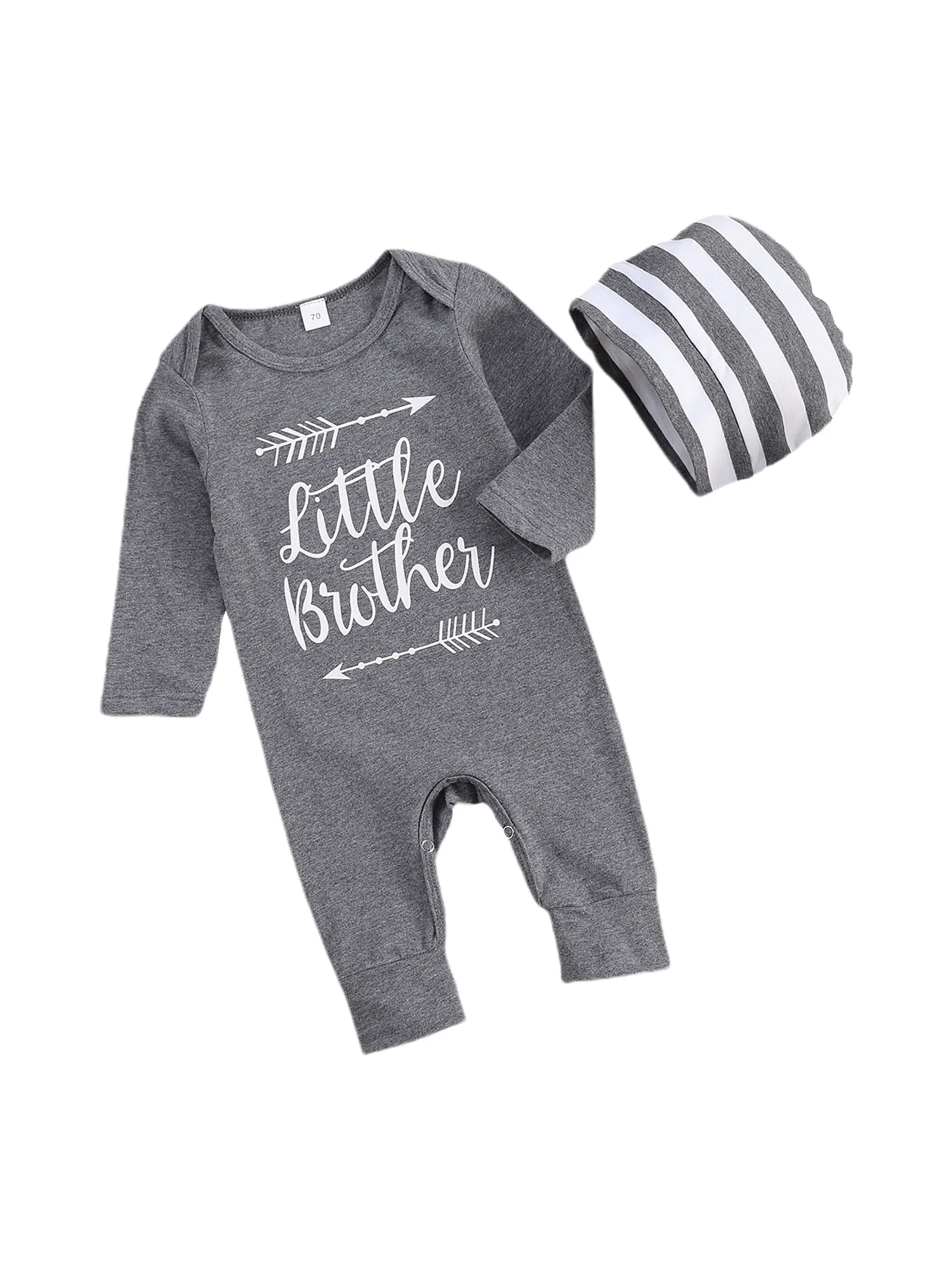 

Baby Boys Long-sleeved Jumpsuit Unique Letter Print Round Neck One Piece Long Pants and Hat