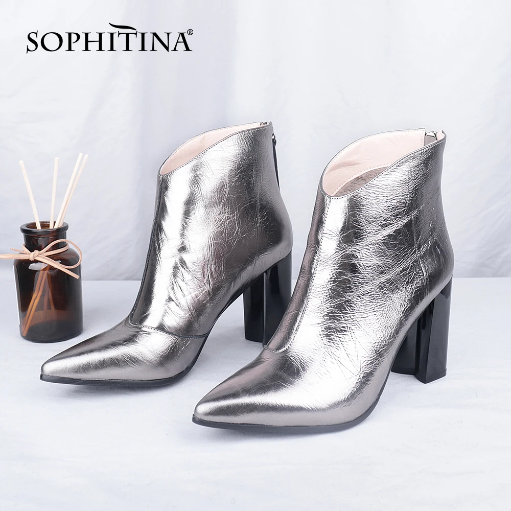 

SOPHITINA Women'S Boots Stylish Concise Bright Leather Handmade Ladies Ankle Boots Pointed Zipper Winter Vogue Shoes Women C781