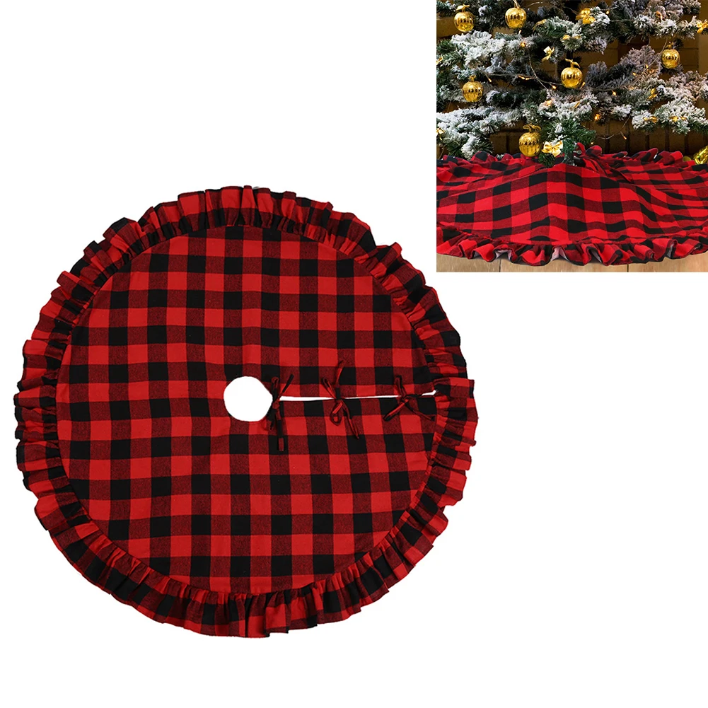 48inch Christmas Tree Skirt Plaid Red And Black Plaid Carpets Skirt For Christmas Xmas Holiday Decorations New Year Decors Wills
