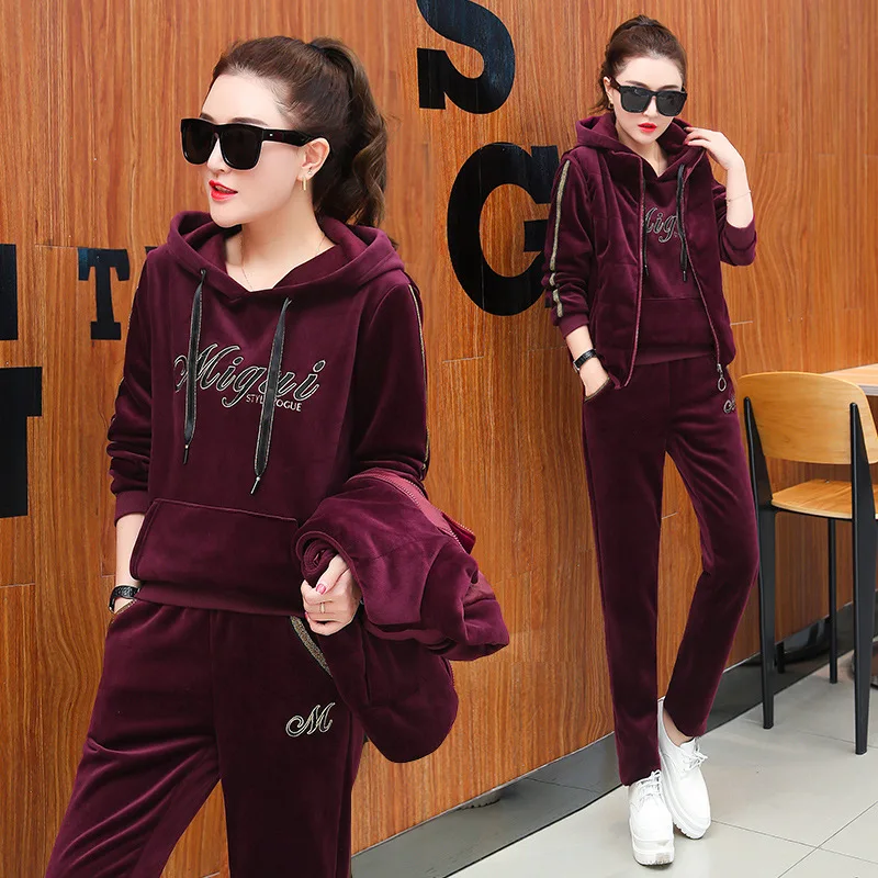 

Autumn And Winter New Style Large Size Dress Korean-style Slimming Thick Fashion Gold Velvet Embroidered Leisure Sports Suit Thr
