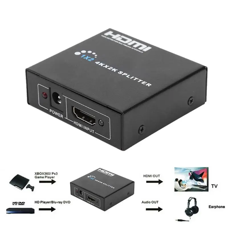 4K HDMI сплиттер Горячая простота легкий прочный HDMI коммутатор 1X2 2 порта двунаправленный 1080P усилитель