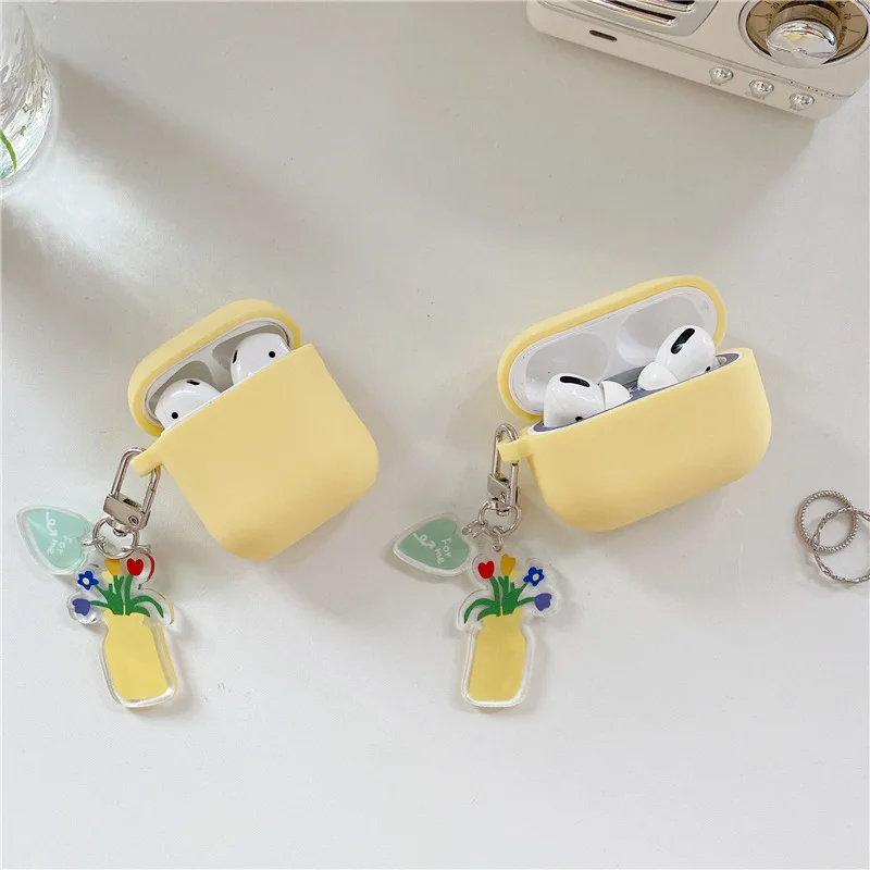 

For Airpods Case Flower 3D Pendant Cute Soft Silicone Simple Earpods Case for Airpod Pro Wireless Bluetooth Headphone Cases Box