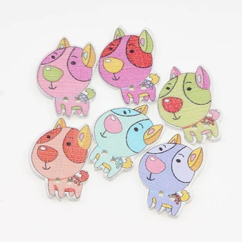 

50pcs Mixed Animals Dog Scrapbooking 2Hole Wooden Buttons For DIY Children Clothing Sewing Accessories Button Decoration