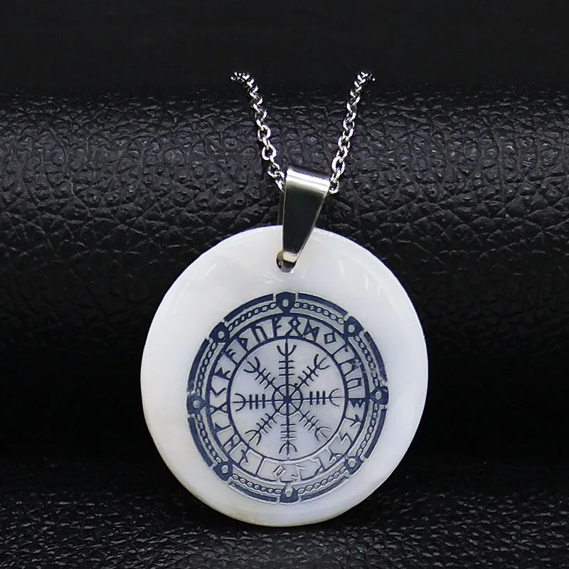 SR with SR N Викинг исландский Vegvisir шлем магический компас с кольями Рунический амулет колье корпус из нержавеющей стали ожерелье ювелирные изделия N19137 - Окраска металла: SR with SR N